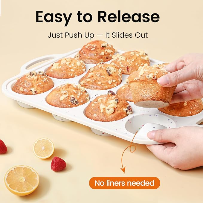 Silicone Muffin Pan with Metal Reinforced Frame - Muffin Pan for Homemade Muffins, Cupcakes, Muffin Cakes, and Bread, Oven and Dishwasher Safe (12 Cups×2pack) - Image 4