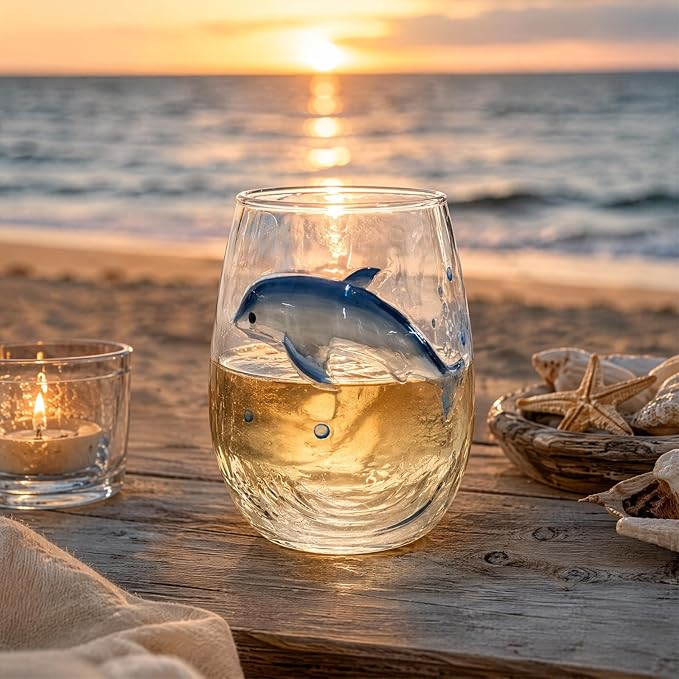 3D Sculpted Blue Ring Glass Stemless Wine Cup | Handmade 3D Blue Ring Stemless Glass Wine Cup Ocean Bar White Style 1 3D Sculpted Glassware Ocean Lover Gift Housewarming - Image 3