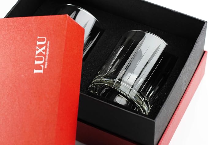 LUXU Crystal Whiskey Glasses 11 Ounce Scotch Glasses,Old Fashioned Cocktail Glasses,Clear Bourbon Glasses with Heavy Base for Bar,Party,Rum,Cognac/2 Rock Glasses in Gift Box-Hand Cut - Image 2