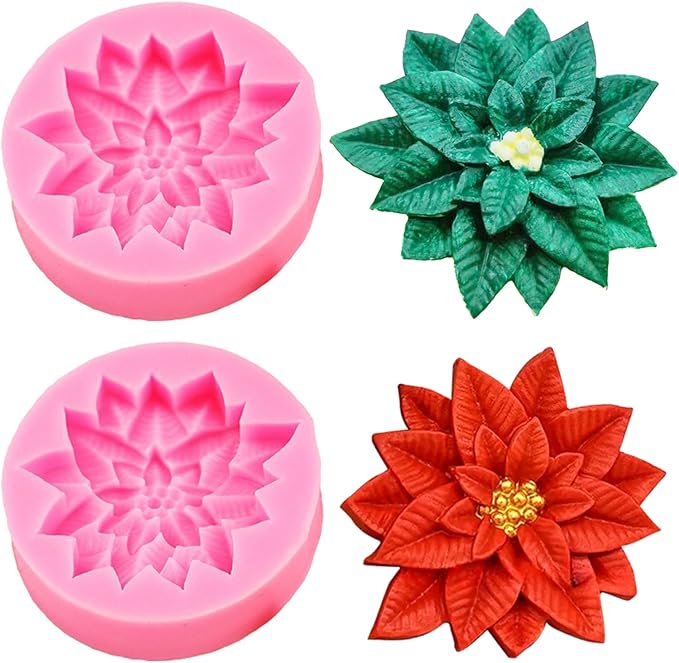 2PCS Christmas Holly Leaf Silicone Molds, Christmas Chocolate Fondant Mold for Baking, Plant Leave Resin Candle Soap Mold, Cake Decorating Dessert Mold, DIY Resin Casting Clay Craft Accessories