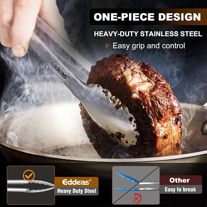 Tongs For Cooking Up To 600°F Metal Kitchen Tweezers Tongs 12", 9 in | Heat Resistant 600 Degrees, Heavy Duty Stainless Steel Cooking for Food, Grill, BBQ, Dishwasher safe Set of 4 - Image 3