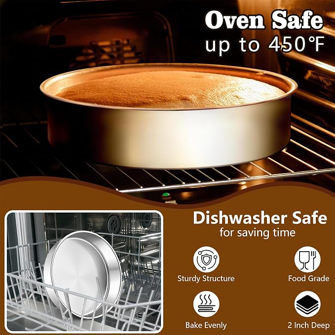 LIANYU Cake Pan 9 Inch Round, Stainless Steel Round Wedding Cake Baking Pan | Metal Birthday Baking Tin Oven Pan for Layer Cake Brownie Lasagna, Leak Proof, Dishwasher & Pot Safe - Image 6