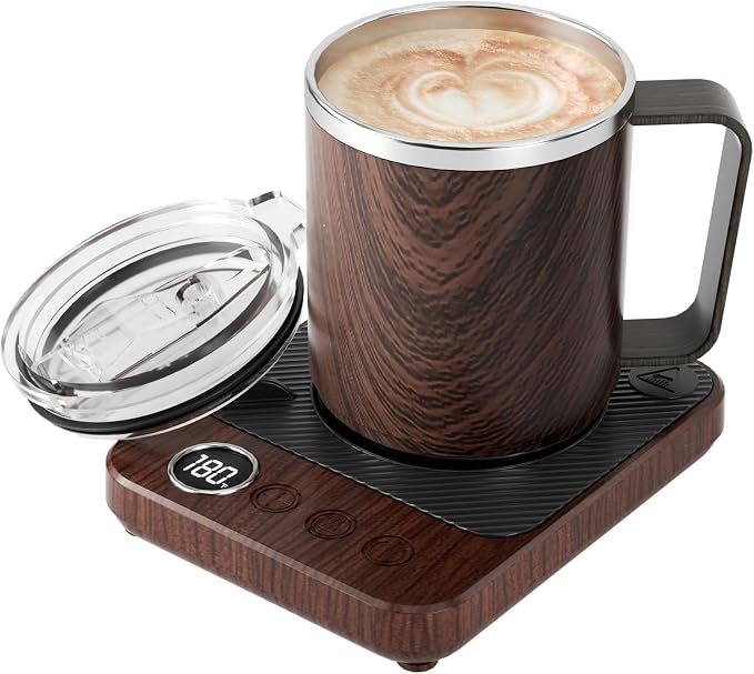Felibeaco Coffee Mug Warmer &Mug Set for Desk, Smart Coffee Cup Warmer with 16oz Heated Mug, Cup Heater with Auto Shut Off for Office/Home, Coffee Gifts for Men&Women, for Dad, Wood by MakeYourLifeEasier