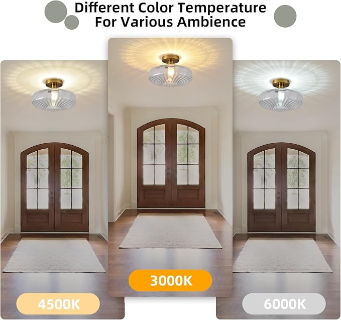 Semi Flush Mount Ceiling Light, 11.8 Inch Vintage Clear Crystal Glass Ceiling Light Fixture,Dining Room Lighting Fixtures for Kitchen, Hallway, Foyer, Bedroom, Bathroom, E26 Base (Bulb Not Included) - Image 7