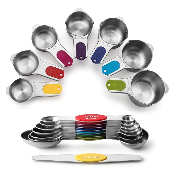 Spring Chef 15 Magnetic Measuring Cups & Spoons Set, Patented, Multicolor | Stackable Stainless Steel Measuring Cups & Heavy Duty Metal Measuring Spoons with Levelers for Dry & Liquid Ingredients by SpringChef