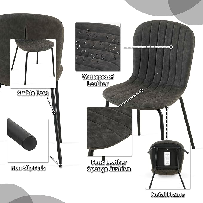 37 Inch Round Dining Table Set for 4, Modern Small Circle Kitchen Coffee Set for Apartment Living Room Office, Save Space(1 Imitation Wood Table + 4 Grey PU Leather Chairs) - Image 5