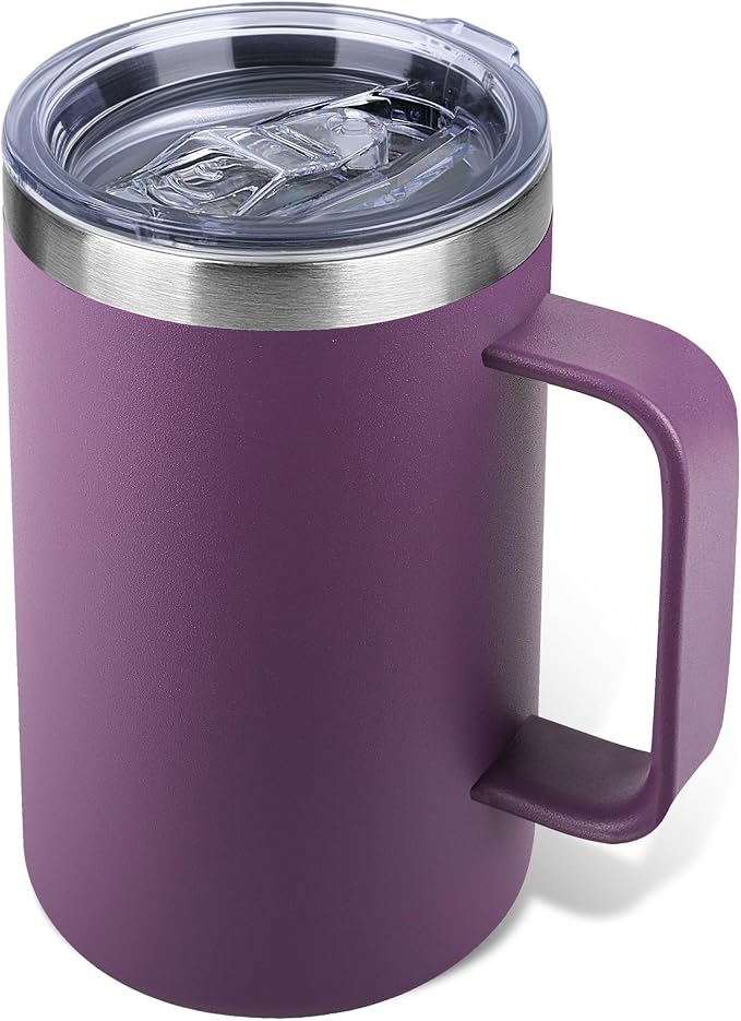 22oz Insulated Coffee Mug with Handle & Leak-Proof Lid - Double Wall Stainless Steel Travel Tumbler for Commute/Office/Home, Purple, 1 Pack by Unknown