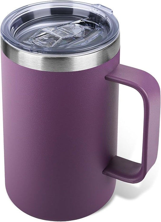 22oz Insulated Coffee Mug with Handle & Leak-Proof Lid - Double Wall Stainless Steel Travel Tumbler for Commute/Office/Home, Purple, 1 Pack by Unknown