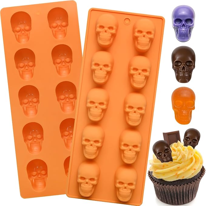 Skull Chocolate Molds, 2 Pack Halloween Skull Candy Molds 20 Cavity | Non-Stick Skulls Silicone Mold for Gummy Jelly Ice Cube 3D Cookies Cupcake Decora, Halloween Party, Pirate Birthday, Gothic by SIQINZONGWA