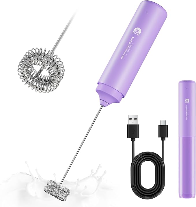 Rechargeable Milk Frother Handheld, 2-IN-1 Dual Spring Whisk Electric Frother Wand for Cappuccino Latte Macchiato, Portable Drink Mixer for Coffee, Matcha, Hot Chocolate by NewEnglandStories