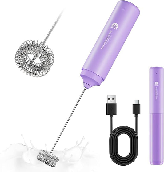 Rechargeable Milk Frother Handheld, 2-IN-1 Dual Spring Whisk Electric Frother Wand for Cappuccino Latte Macchiato, Portable Drink Mixer for Coffee, Matcha, Hot Chocolate by NewEnglandStories