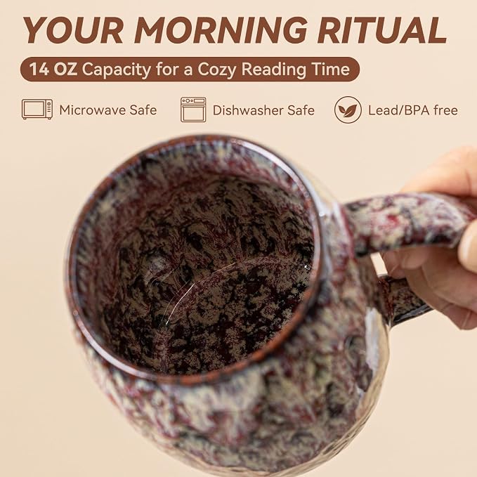 Unique Reactive Glaze Ceramic Coffee Mug - 14 oz Large Coffee Cup with Ergonomic Handle, Lava Red Porcelain Mug for Women & Men, Microwave & Dishwasher Safe, Perfect Birthday & Housewarming Gift - Image 6