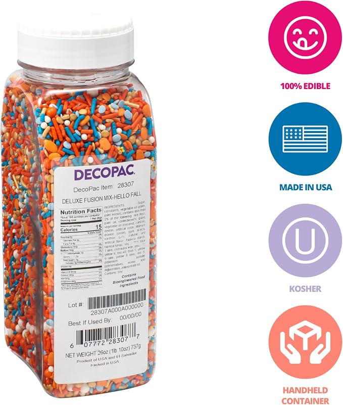 DecoPac Fall Deluxe Fusion Mix Sprinkles, 26oz, Shaped Candy Sprinkles in Handheld Container, Edible Decorations For Thanksgiving Celebration Cakes, Cupcakes, Cookies and Donuts - Image 2