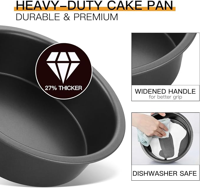 Round Cake Pan Set for Baking, 8 Inch, Nonstick Deeper Circle Cake Pans with Wider Grips, 2 Pieces Layer Cake Tin, Cheesecake Mold, Huty Duty, Dishwasher Safe - Grey - Image 8