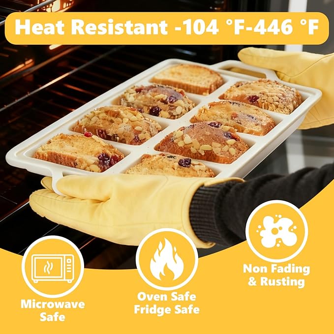 1PCS Silicone Mini Loaf Pans with Metal Frame, 8 Cavity Mini Bread Banna Loaf Pans, Nonstick Small Bread Pans for Baking, Tiny Meatloaf Pan with Metal Reinforced Frame for Brownie, Butter (1, Cream)