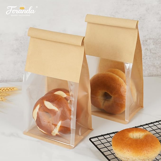 100 Pack Bakery Bags with Window, 5.1x3.9x11 Inches Tin Tie Tab Lock Resealable Cookie Bags for Packaging Bagels, Bread Loaf, Pastry, Baked Goods | Thick Material - Image 5