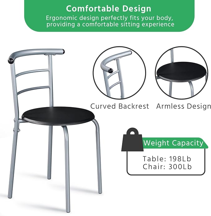Yaheetech 3-Piece Dining Room Table Set, Kitchen Table & Chair Sets for 2, Compact Table Set w/Steel Legs, Built-in Wine Rack for Breakfast Nook, Small Space, Apartment, Black, 31.5x21x29" (LxWxH) - Image 7