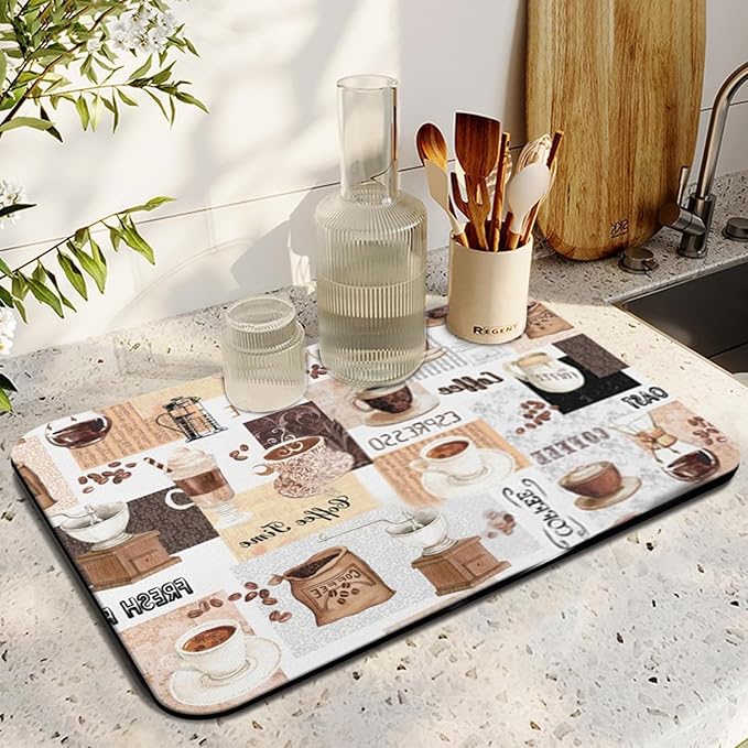 Coffee Mat,Coffee Bar Mats for Countertop Accessories,Silicone Mat | Dish Drying Mats for Kitchen Counter Waterproof(19''x12'') - Image 5