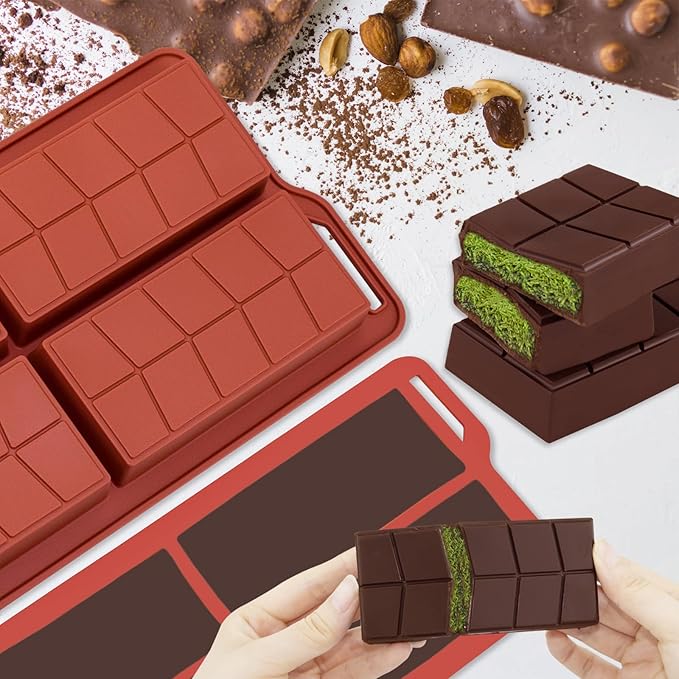 Chocolate Bar Molds Deep Silicone Non Stick 2 Pack,Dubai Shapes Thick Candy Stuffed Bar Mold for Filling Big Knafeh Pistachio Granola Bar Snacks