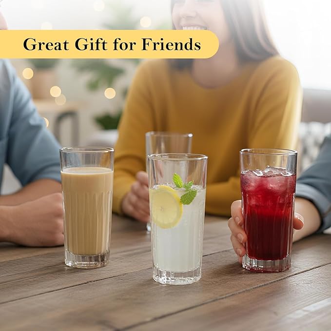 AGH 12 OZ 24 Pack Glass Cup, Vintage Ribbed Tall Drinking Glass Cups, Heavy Base Water Glasses for Cold Brew, Latte, Juice, Cocktails, Dishwasher Safe Home Bar Glassware - Image 7