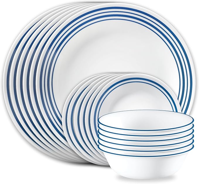 Corelle Vitrelle 18 Piece Glass Dinnerware Sets Service for 6, Triple Layer Chip & Crack Resistant Glass Plate and Bowl Sets, Laila by Corelle