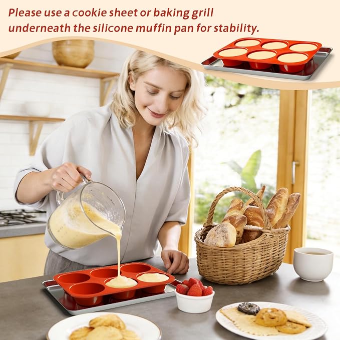 SINBEE Silicone Muffin Pans for Baking - 3 Pack Silicone Molds 6 Cups Nonstick Cupcake Pan for Baking BPA Free Cake Pop Mold Egg Muffins | BPA Free, Cake Pop Mold, Egg Muffins - Image 5