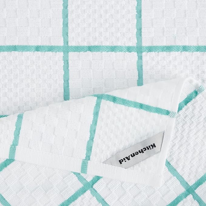 KITCHENAID Quilted Cotton Terry Cloth Oven Mitt, Pot Holder, Kitchen Towel 4-Pack Set, Heat Resistant, Silicone Grip, 16"x26", 7"x13" & 7"x10", Aqua Sky - Image 9