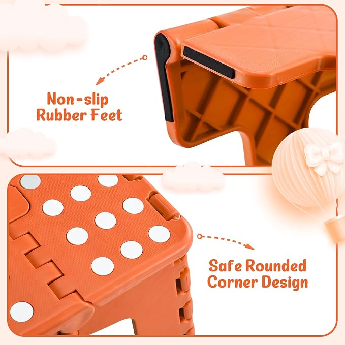 ACSTEP Folding Step Stool 9 Inch for Kids and Adults, 300 lbs, Orange | Lightweight Plastic Small Foldable Step Stool with Handle, Non-Slip, for Kitchen, Bathroom, Bedroom and Closet - Image 6