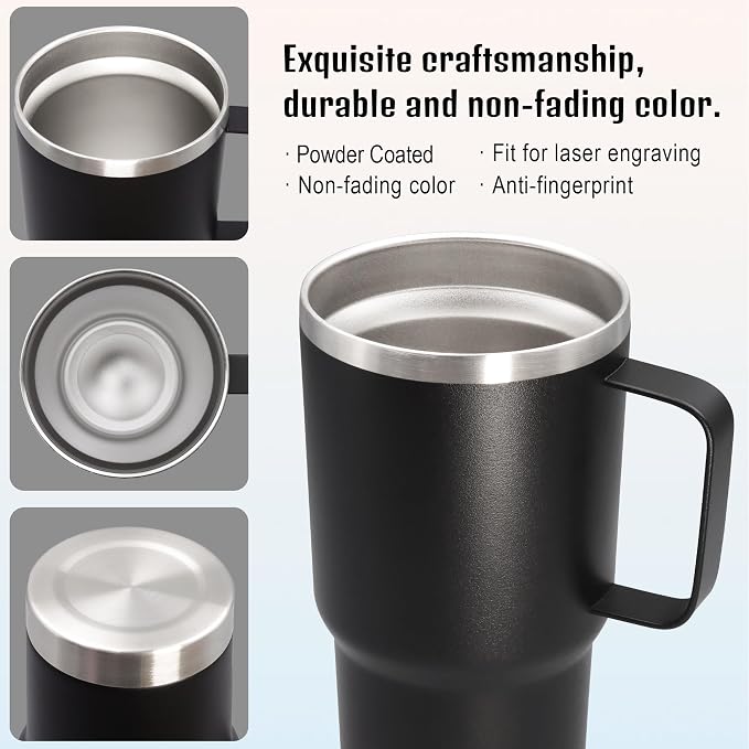 20 oz Tumbler with Handle and Lid Insulated Travel Coffee Mug Black 12P | Stainless Steel Tumbler, coffee tumbler with handle,Spill Proof Double Wall Vacuum Tumbler Cup Keep Drink Hot & Cold - Image 5