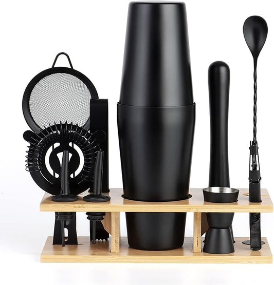 11Pcs-Cocktail Shaker Set Stainless Steel Bartending Kit 25oz Boston Shaker Bar Set Cocktail Mix Drink Making Kit Professional Bar and Home Drink Bar Tools for Bartender(Matte Black)