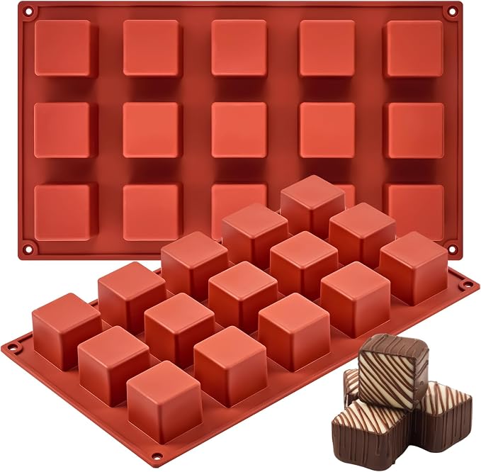 Puyeipt Mini Square Silicone Chocolate Molds, 2 Pack, 30 Cavities | 1.4" x 1.4" x 1" Candy Baking Molds for Cake, Candy, Jello, Truffle, Brownie, Soap, Ice Cream by Puyeipt