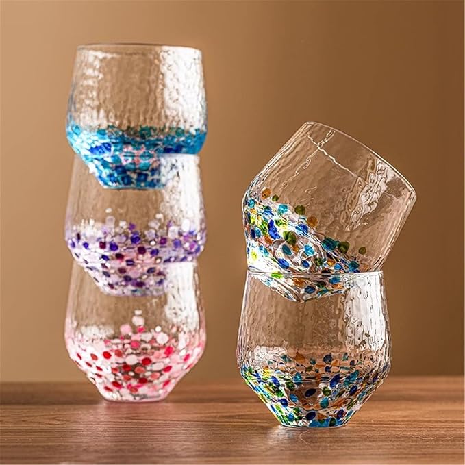 drinking glassware Set of 5 Colorful Hand-painted Polka Dot Glass Cup - Image 6