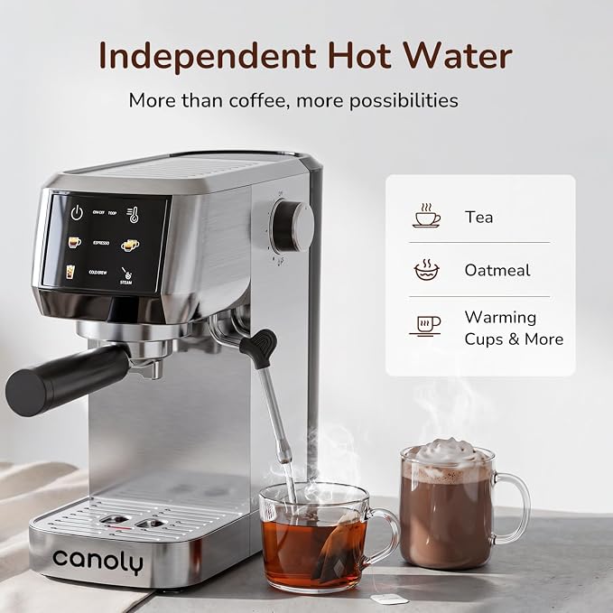 Canoly 2-in-1 Espresso Machine, Cold Brew Maker, 20 Bar Pump, Touchscreen | Steam Milk Frother for Cappuccino and Latte, Compact Home Espresso Maker, 9 Bar Extraction, Fast Heating, Easy Cleaning - Image 11