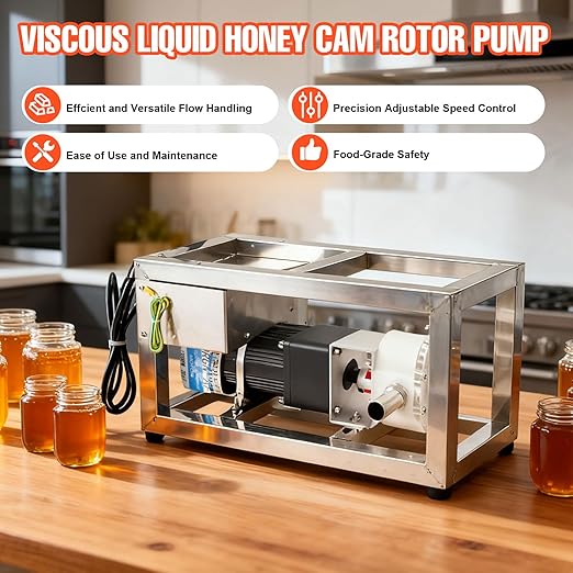 10L/Min Honey Transfer Pump Liquid Honey Pump, Stainless Steel Viscous Liquid Paste Pump 90W Electric Food Fluid Gear Pumping Equipment, AC110V 60RPM