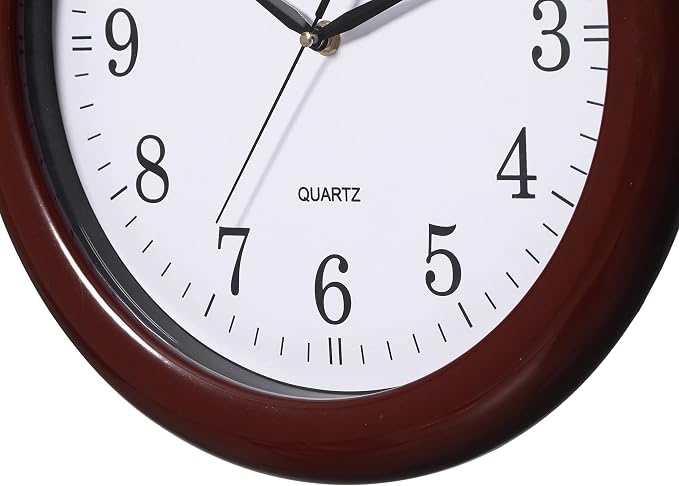 Set of 2 13.75 Inch Plastic Brown Round Silent, Non-Ticking Battery Operated Simple Modern Analog Wall Clock. Perfect for Office, Classroom, Living Room, Dining Room, Bed Room and Kitchen Wall Decor. - Image 4