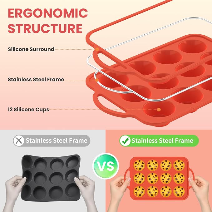 2Pack Silicone Muffin Pan for Baking - Cupcake Pans with Metal Frame - Image 2
