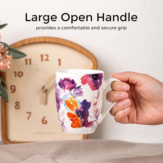 GBhome 12oz Coffee Mugs Set fo 6, Ceramic Coffee Mugs with Decaled Flowers for Man Woman Mom Dad, Light Weight Coffee Mugs Set for Latte/Cappuccino/Cocoa/Milk, Dishwasher & Microwave Safe - Image 2