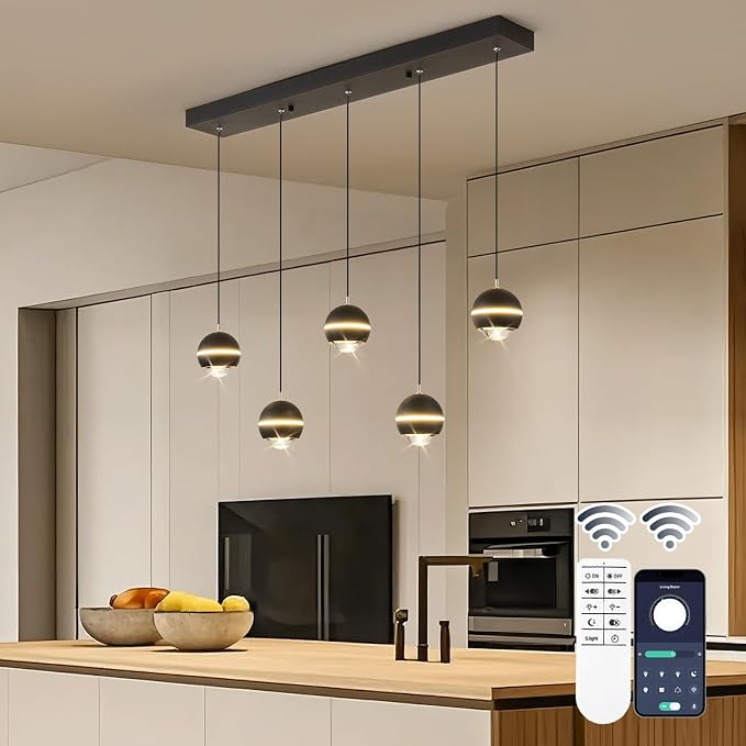 ORANOOR Modern LED Pendant Light Dimmable 36in Crystal Globe LED Chandelier | Black & Gold Dining Room Hanging Light Fixtures, Kitchen Island Linear Globe Pendant Lighting for Dining Table (3500lm) - Image 2
