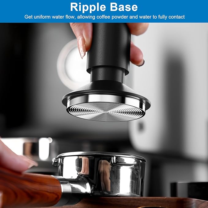51mm Espresso Tamper & Magnetic WDT Tool, Barista Cofee Tamper with Spring Loaded, Anodized Aluminum Alloy Handle, Stainless Steel Corrugated Base with Cover for Portafilter Basket