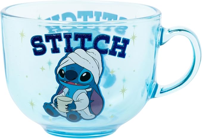 Silver Buffalo Lilo and Stitch Spa Day Glitter, Teacup Glass Mug, 16oz | Disney, Coffee, 0.47 Liters by SilverBuffalo