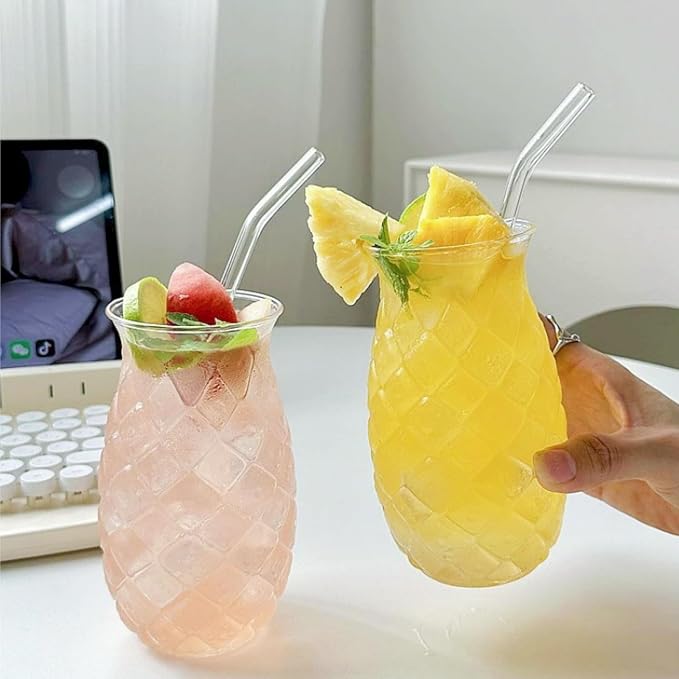 6 Pack Pineapple Drinking Glasses with Straws, 17 Oz Cocktail Cups | Clear Pina Colada Glass Bottles, Retro Relief Pineapple Cups Glassware Set for Cocktail, Juice, Water, Milk - Image 7