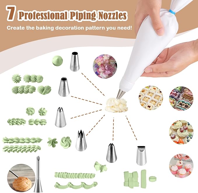 14-Piece Reusable Piping Bags and Tips Set-16inch Cotton Baking Kit with Coupler, Stainless Steel Nozzles,Silicone Cable Ties& Cleaner for Cakes/Cupcakes/Cookies Decorating