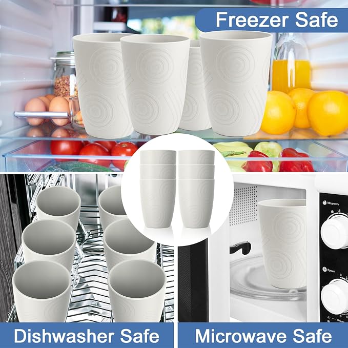 Wheat Straw Cups 16 OZ - Unbreakable Drinking Cup Set of 6, Plastic Cups Reusable, Lightweight Water Cup, Microwave & Dishwasher Safe Plastic Drinking Glasses for Kitchen, Bathroom - White - Image 5