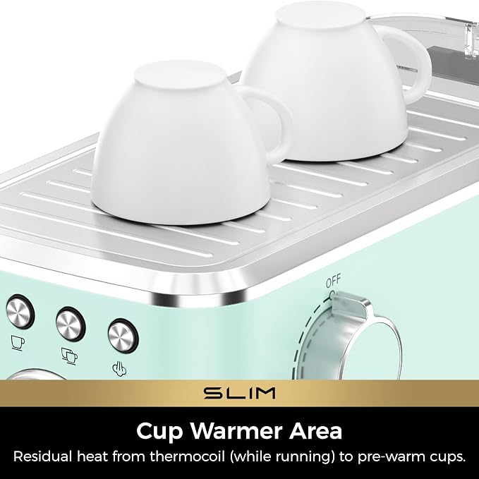 CHULUX Slim Espresso Machine with Milk Frother for Home Latte, Pastel Green | Precise Pressure Gauge, Food-Grade Materials, 20 Bar Italian Pump, Professional Temperature Control System, Stainless Steel - Image 6