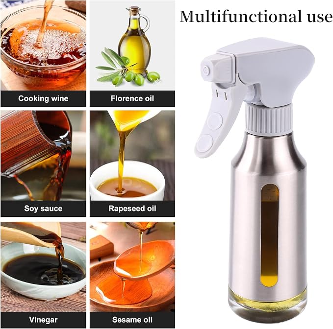 Oil Sprayer for Cooking,Stainless Steel Olive Oil Mister for Air Fryer Frosted Oil Dispenser Bottles Fat Reduction Glass Oil Spray Pot 6.35oz(180ml) Capacity - Image 4