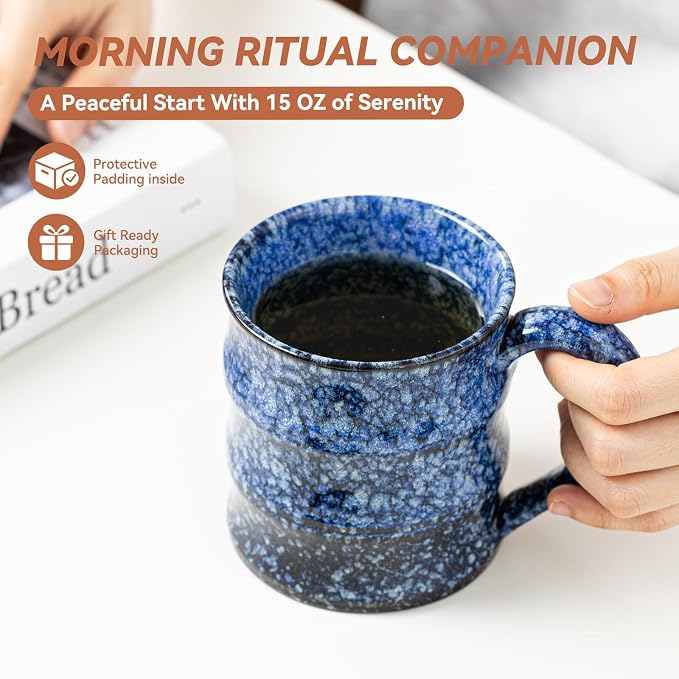 Unique Reactive Glaze Ceramic Coffee Mug - 15 oz Large Coffee Cup with Ergonomic Handle, Sakura Blue Ceramic Mug for Office & Home, Great Birthday Gift for Women, Men & Self-Care, Microwave Safe - Image 5