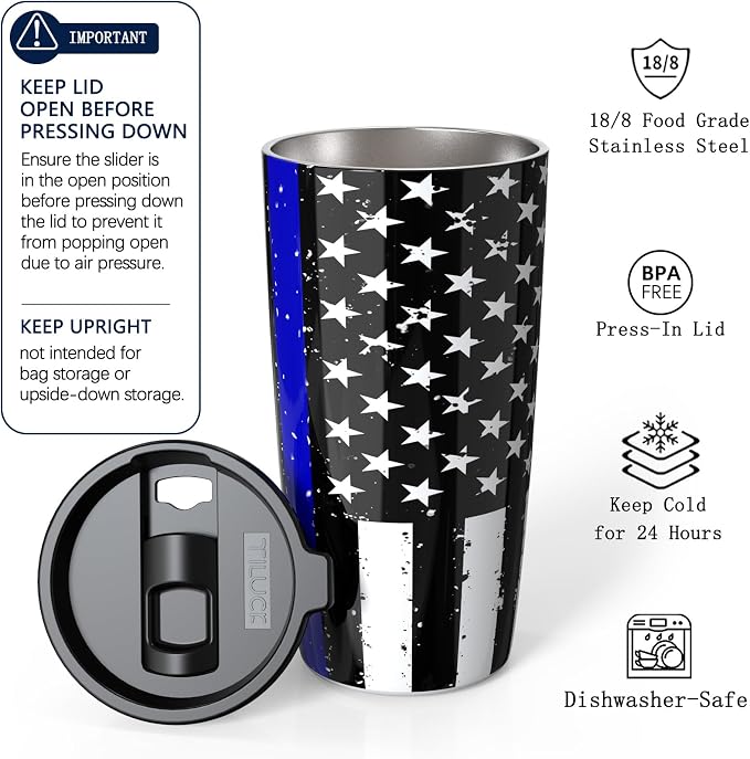 TILUCK 20 oz Insulated Coffee Tumbler with BPA-Free Lid | Travel Coffee Mug, Dishwasher Safe, Cup Holder Friendly, Double-Wall Vacuum Insulation for Hot & Cold Drinks, BlackFlag - Image 2