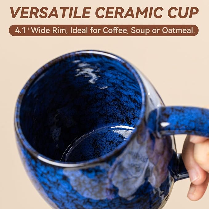 Cosmic Nebula Ceramic Coffee Mug - 21 oz Large Coffee Cup with Ergonomic Handle, Unique Reactive Glaze Ceramic Mug for Office Home, Birthday Gifts for Men Women - Image 6