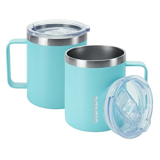 BJPKPK 2PCS Insulated Coffee Mug with Lid, 14oz Stainless Steel Tumbler | Travel Coffee Mug with Handle, Vacuum Insulated Tumbler Cup for Camping, Office, Home, BPA Free Lid, Hot & Cold by BJPKPK