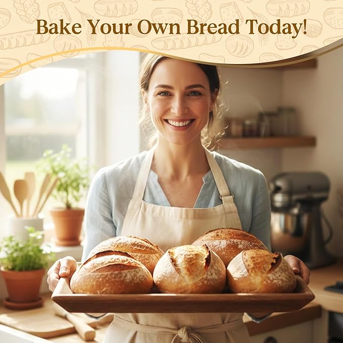 Sourdough Starter Kit with Cotton Rope Banneton Basket & Jar, Bread Baking Supplies and Tools Set, Complete Sourdough Bread Making Kit, Baking Gift for Women Moms & Beginners